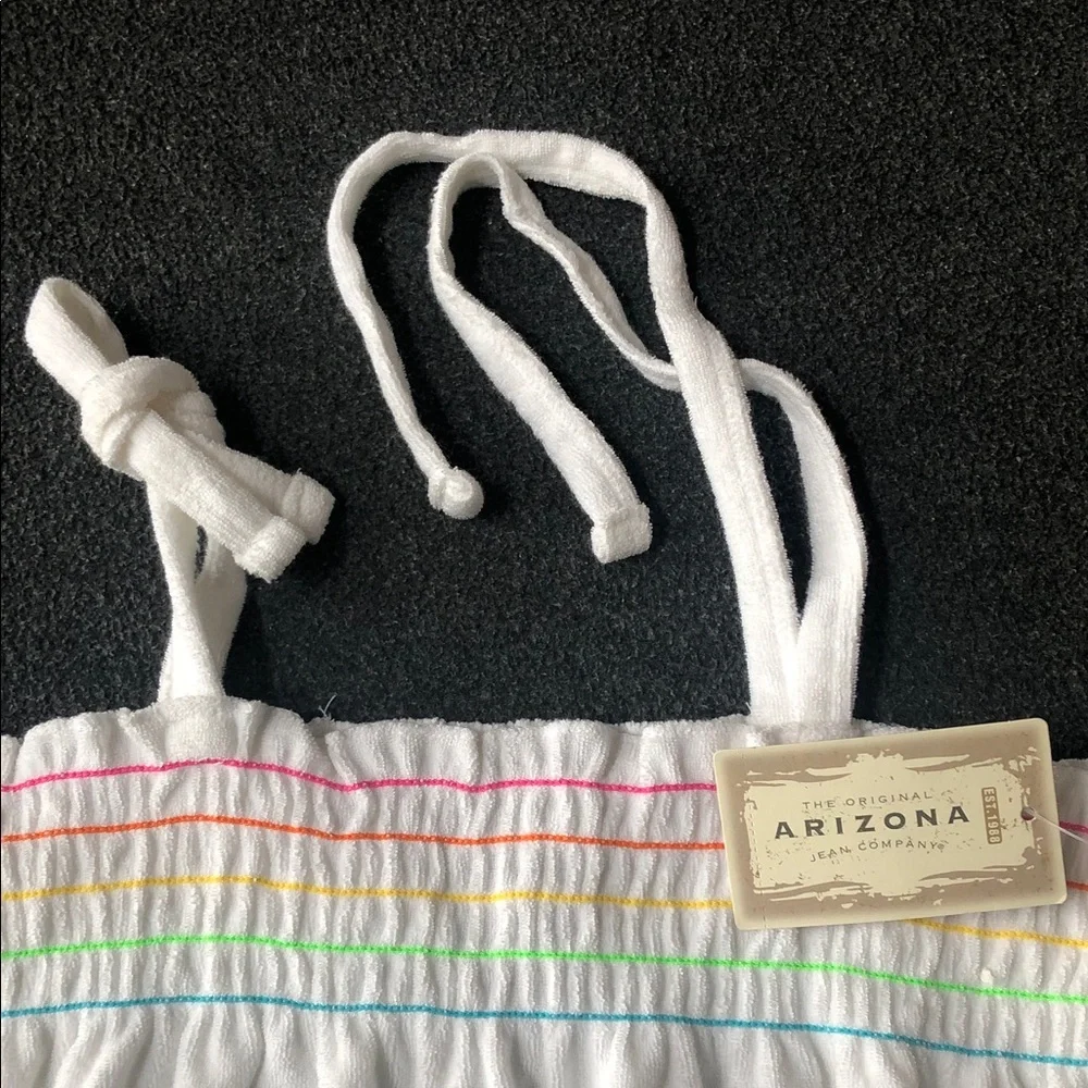 Arizona Jean Company Girls White Terry Swim Romper Coverup + 🌈 Size L (14-16)